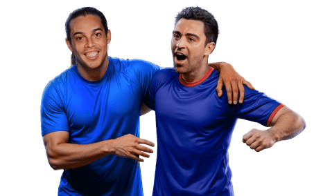 Fussballspieler feiern ein Tor, Symbol für Live-Wetten bei Boomerang-Bet