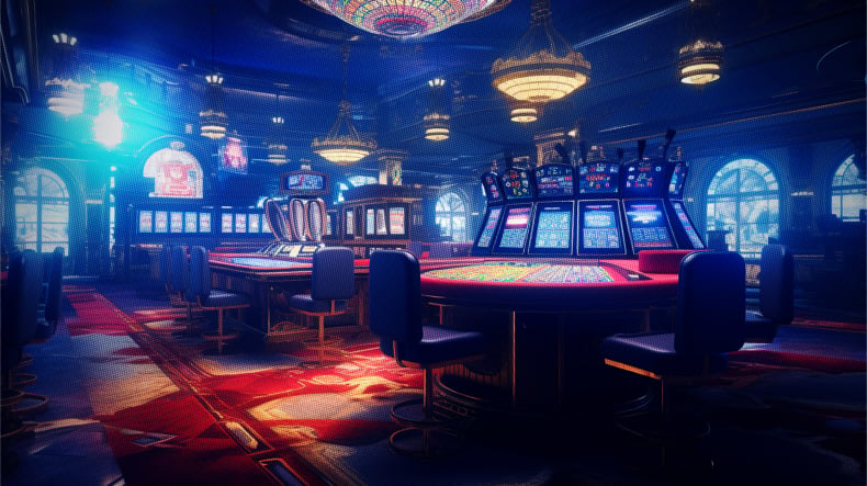 Sicherheit und Lizenzierung bei Boomerang Bet, symbolisiert durch einen professionellen Casino-Saal