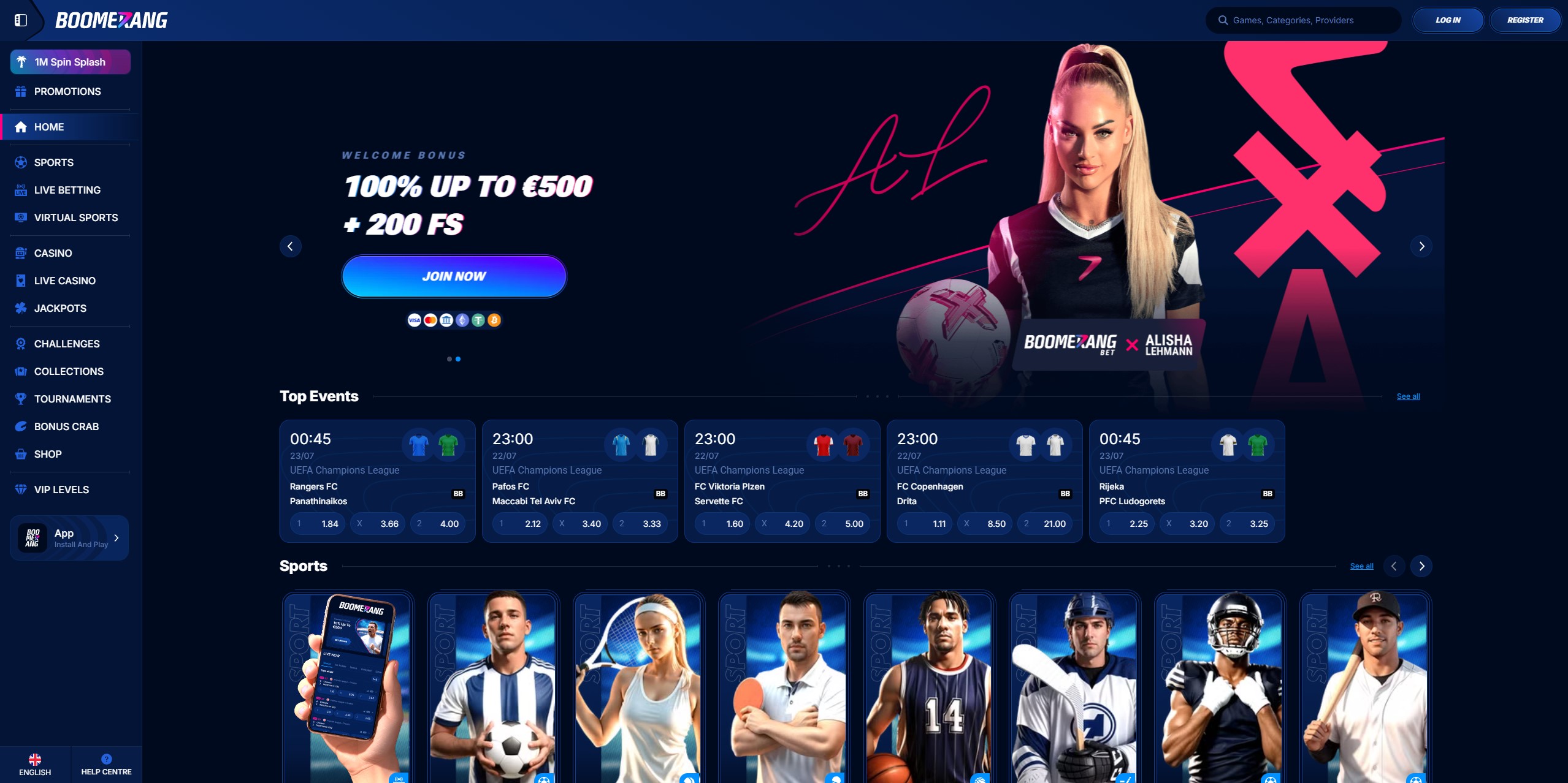 Elegante Benutzeroberfläche der Boomerang Casino Desktop Version im Vergleich zur mobilen