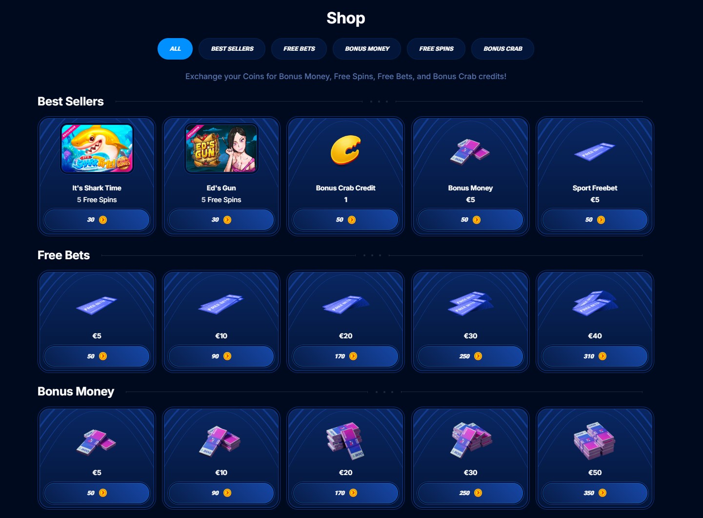 Der exklusive Bonus-Shop im Boomerang Casino